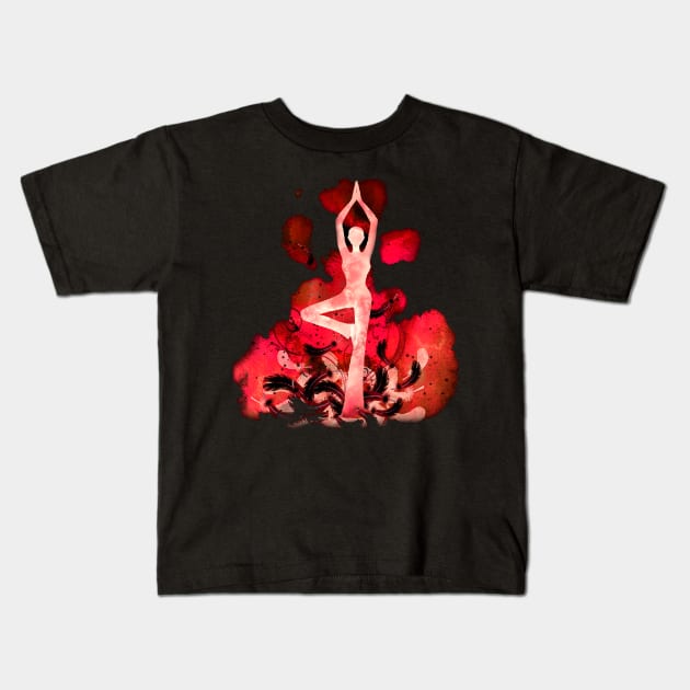 Yoga red inv Kids T-Shirt by Munayki